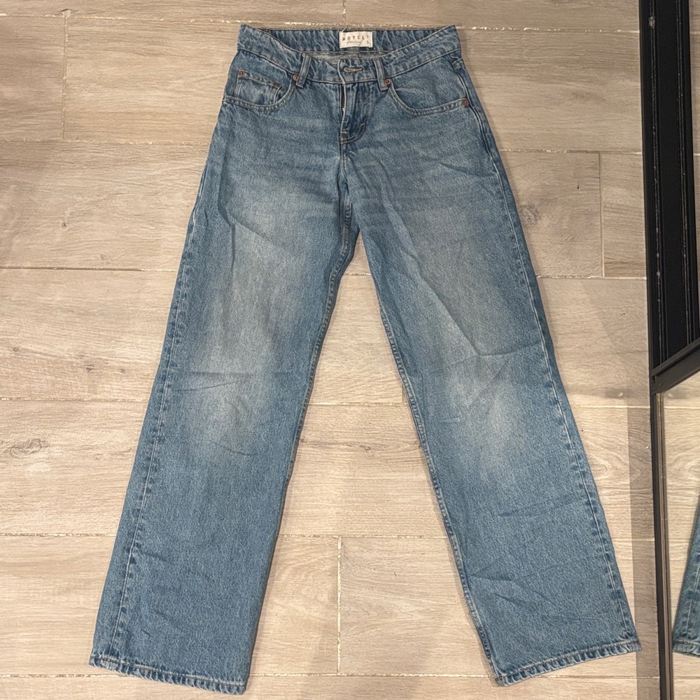 Motel Rocks Low Rise Parallel Jeans In Vintage Blue Wash

 size 24 long